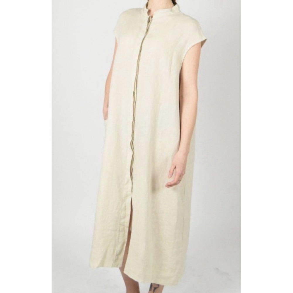 Bryn Walker Keaton Vest Dress Womens Size M Maxi Linen Lagenlook Button Front